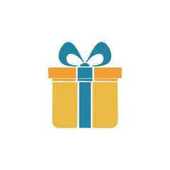 Gift box present yellow blue ribbon icon design