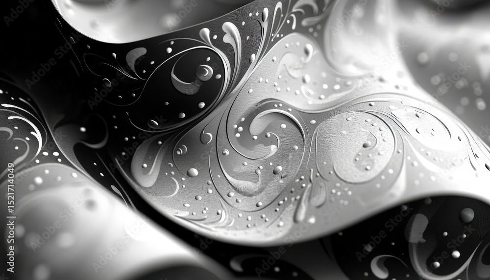 Aufkleber intricate black and white design features elegant swirling patterns and droplets on textured materia