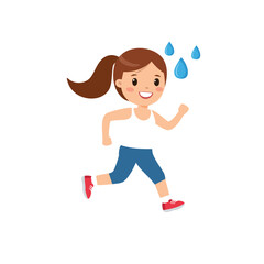 Happy girl jogging outdoors sweating fitness exercise