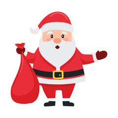 Jolly santa claus holding a big red gift bag