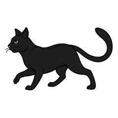cat running silhouette vector art on a white bakground