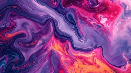Obraz premium Abstract fluid art painting showcases vibrant swirls of purple, pink, and orange, creating a dynamic and mesmerizing visual experience.