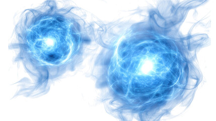 Dual blue energy orbs isolated on transparent background