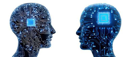 Two ai heads circuitry design isolated on transparent background