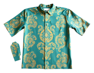 Teal Hawaiian Shirt with Gold Floral Print