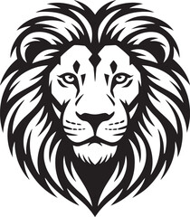 Powerful black and white illustration of a regal lion head representing strength and majestic authority symbolism