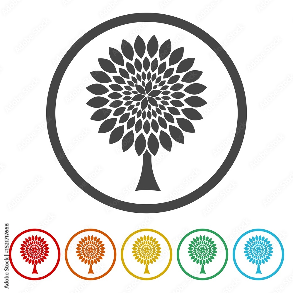 Poster tree icon. set icons in color circle buttons