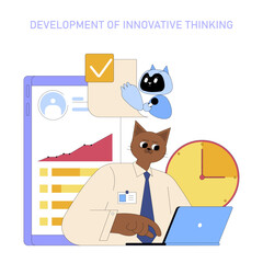 AI In The Workplace. Flat Vector Illustration