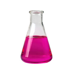 Pink liquid in erlenmeyer flask isolated on transparent background