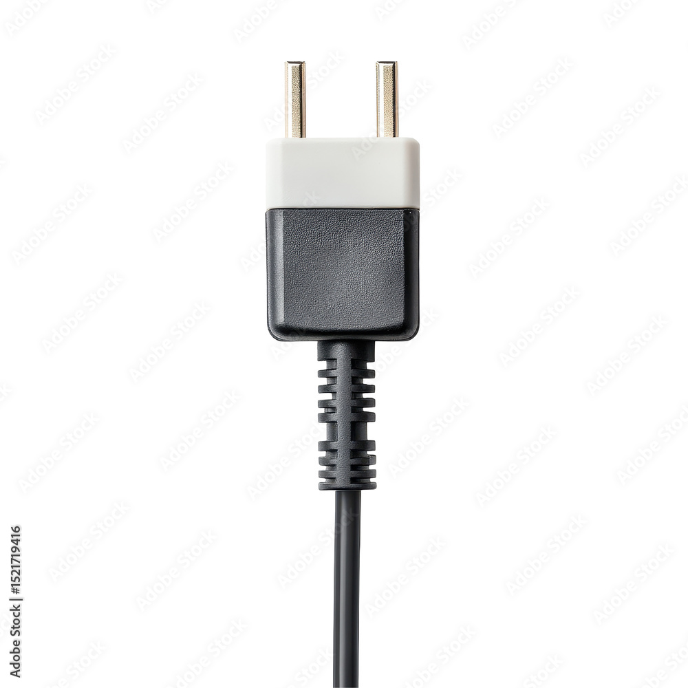 Poster connector plug with two prongs isolated on a transparent background highlighting electrical design, 