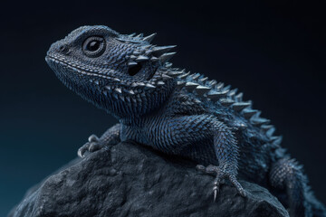 Fototapeta premium Detailed Closeup of a Dark Blue Lizard