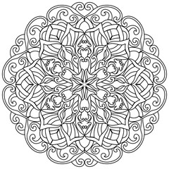 Mandala 365, ethnic, swirl pattern, object isolated on white background. Coloring page 424, hand drawn, vector.
