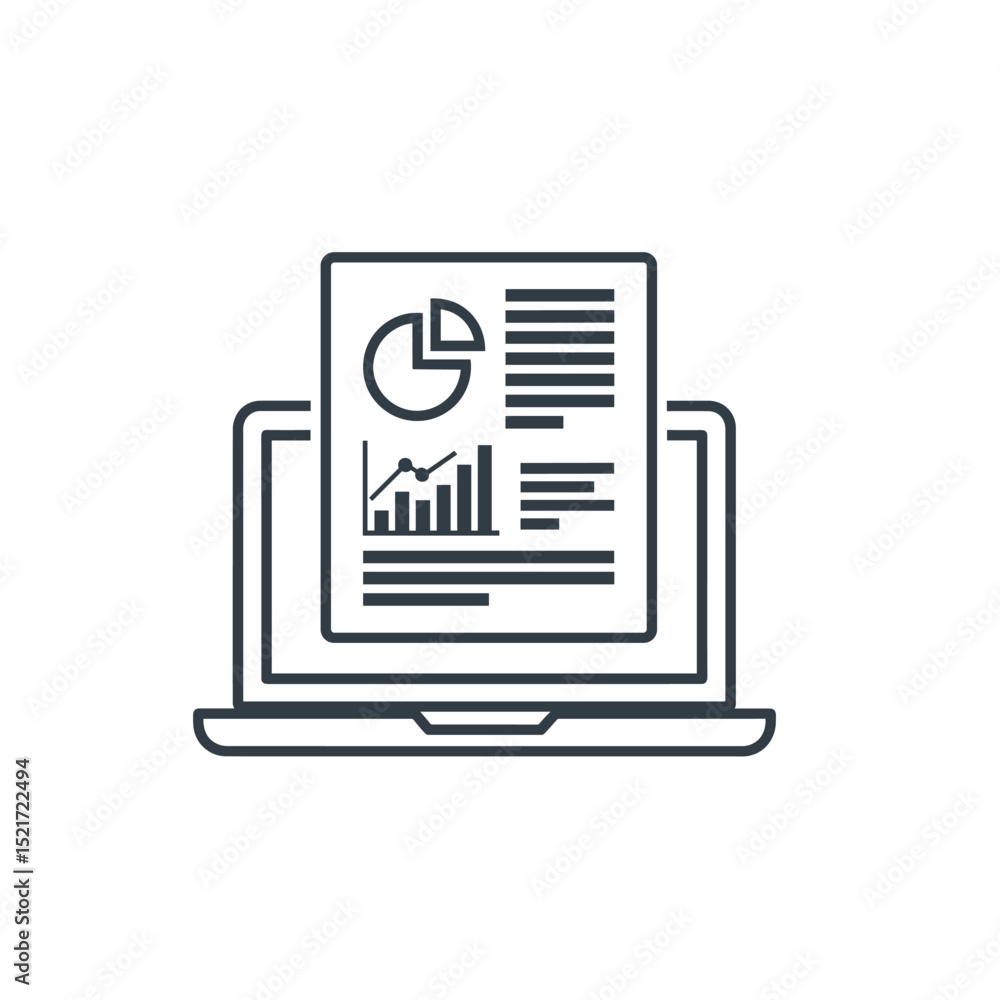 Poster online report with charts on laptop screen icon - data analytics
