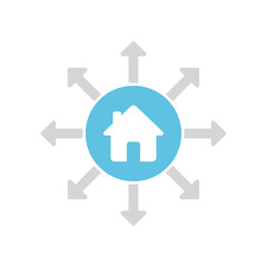 House Icon with Arrows Radiating Outwards, Real Estate Distribution