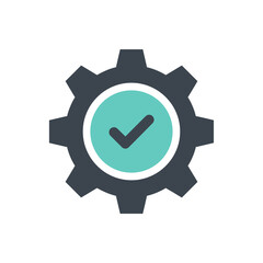 Gear with Checkmark Icon - Settings Confirmed or Quality Approved