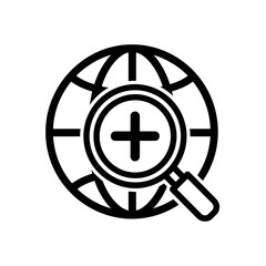 Global Search or Zoom In World Icon - Globe with Magnifying Glass and Plus