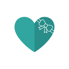 Teal Heart with Gift Bow Icon, Love or Charity Present Symbol