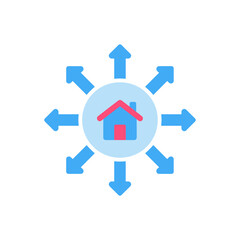 Home Services Distribution Icon with Radiating Arrows, Property Outreach