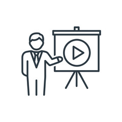 Video Presentation or Webinar Icon - Presenter with Screen and Play Button