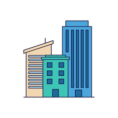 Colorful City Buildings Icon - Urban Architecture and Downtown Illustration