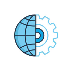 Global Industry and Technology Merged Icon, World Manufacturing Symbol