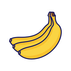 Bunch of Three Yellow Bananas - Cartoon Fruit Illustration with Blue Outline