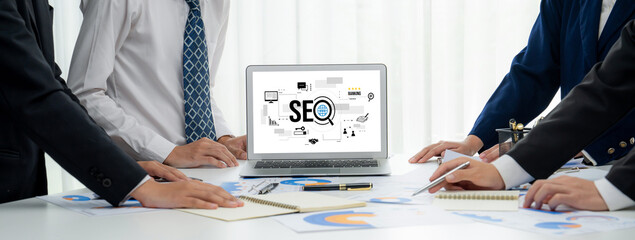 SEO search engine optimization for brisk e-commerce and online retail business showing on computer...