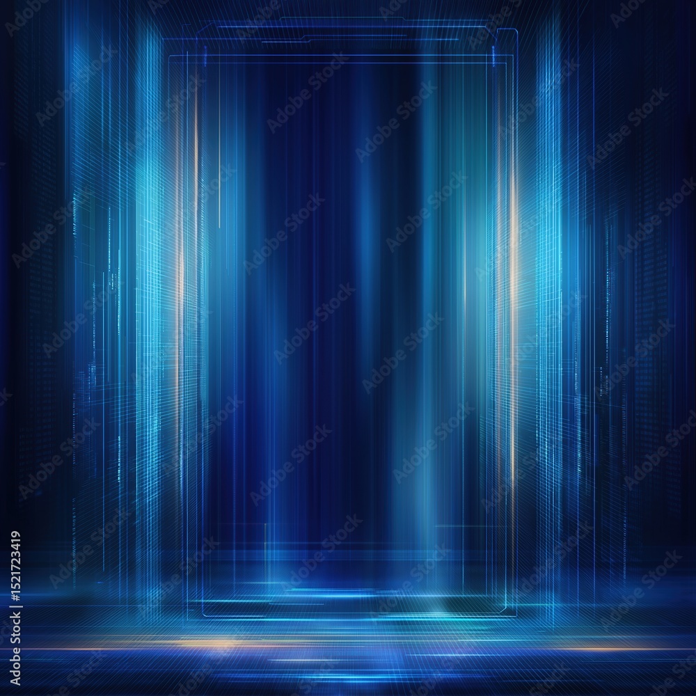 Poster blue digital background with modern tech elements and copy space
