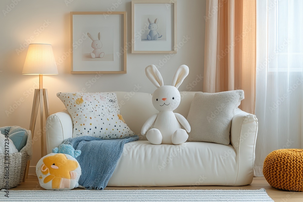 Aufkleber cozy bedroom with soft lighting, plush toys, and warm decor creating a calm atmosphere for relaxatio