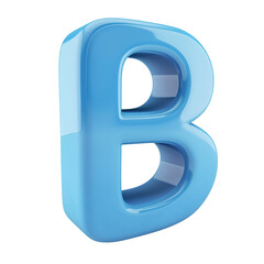 3D Blue Letter B Icon with Transparent Background