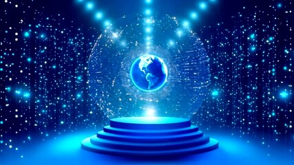 Futuristic global stage with digital earth