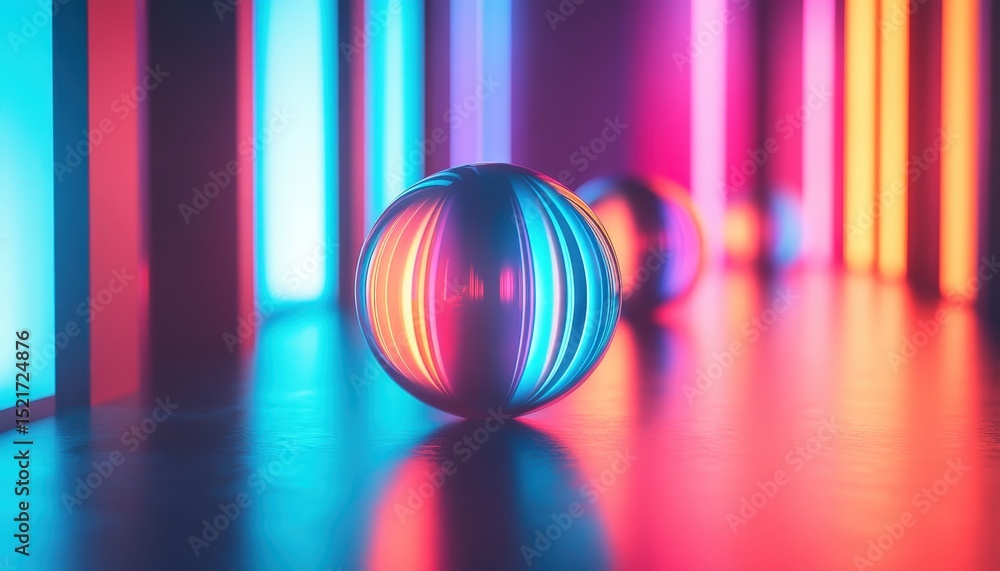 Aufkleber vibrant geometric setup with a round sphere at the center in a colorful, modern environment featurin