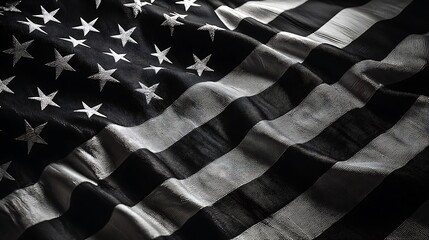 Dramatic Black and White American Flag Draped Texture Background