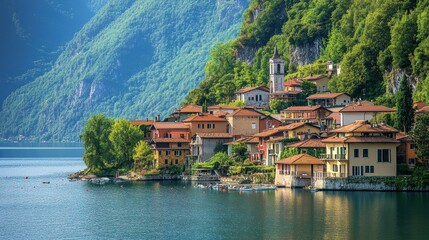 Naklejka premium Quaint villages below add a sense of charm and tranquility