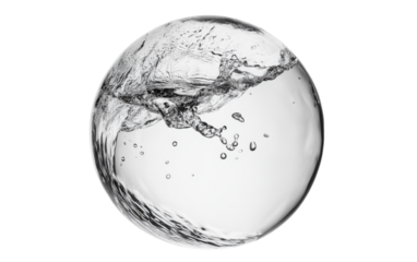 Clear sphere of water with a splash of water on the side