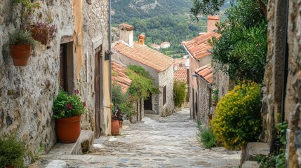 Fototapeta premium Quaint villages below add a sense of charm and tranquility
