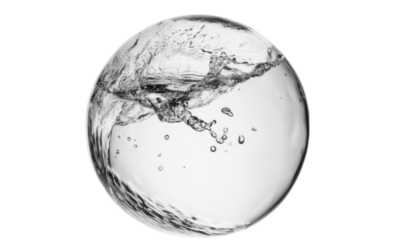 Clear sphere of water with a splash of water on the side