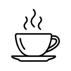 Black and White Minimalist Line Art of a Coffee Cup with Steam on a Saucer, Perfect for Cozy and Relaxing Moments in Creative Projects