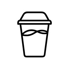 Minimalist line art illustration of a takeaway coffee cup with a clear lid and straw against a white background for modern cafe branding and design