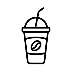 Black and White Outline of a Refreshing Drink Cup with a Straw and Coffee Bean Icon for Various Design Projects and Illustrations