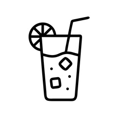 Refreshing summer beverage with ice cubes and citrus slice in a glass with straw, perfect for hot days and beach gatherings, minimalistic design