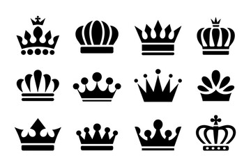 Collection of twelve different crown illustrations