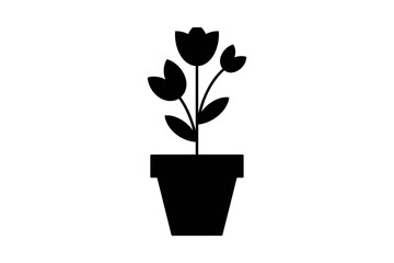 Silhouette of a potted plant with flower blossoms