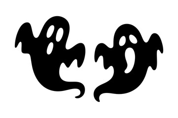 Two black spooky ghosts floating on white background