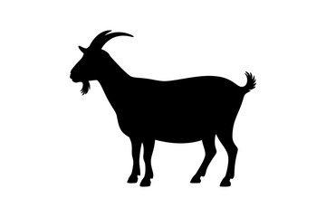Silhouette of a standing goat with curved horns