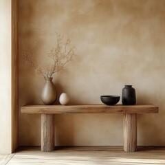 Rustic Wooden Console Table with Minimalist Decor