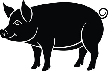 Silhouette of a Happy Pig Farm Animal Illustration