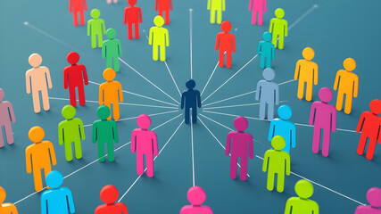 Concept of networking or social connections illustrated by colorful people figures with links