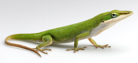 Fototapeta premium Detailed Studio Shot of a Vibrant Green Anole Lizard