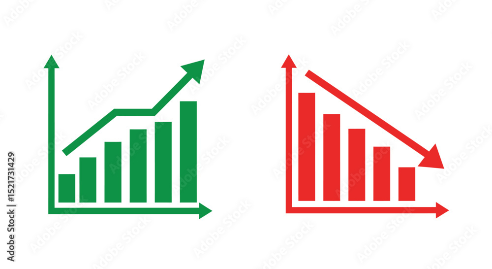 Poster graph going up and down sign with green and red arrows vector. flat design vector illustration conce